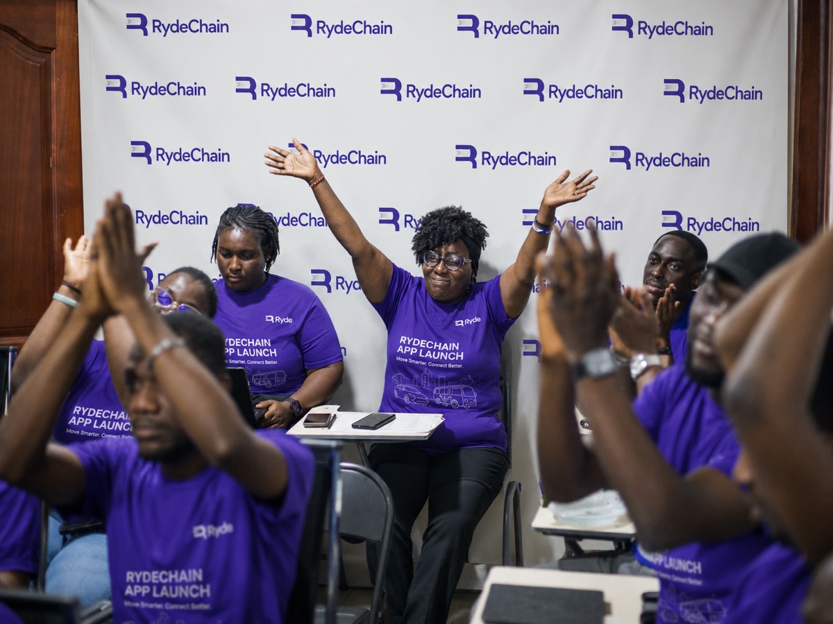 Riders and drivers at the RydeChain launch in Accra