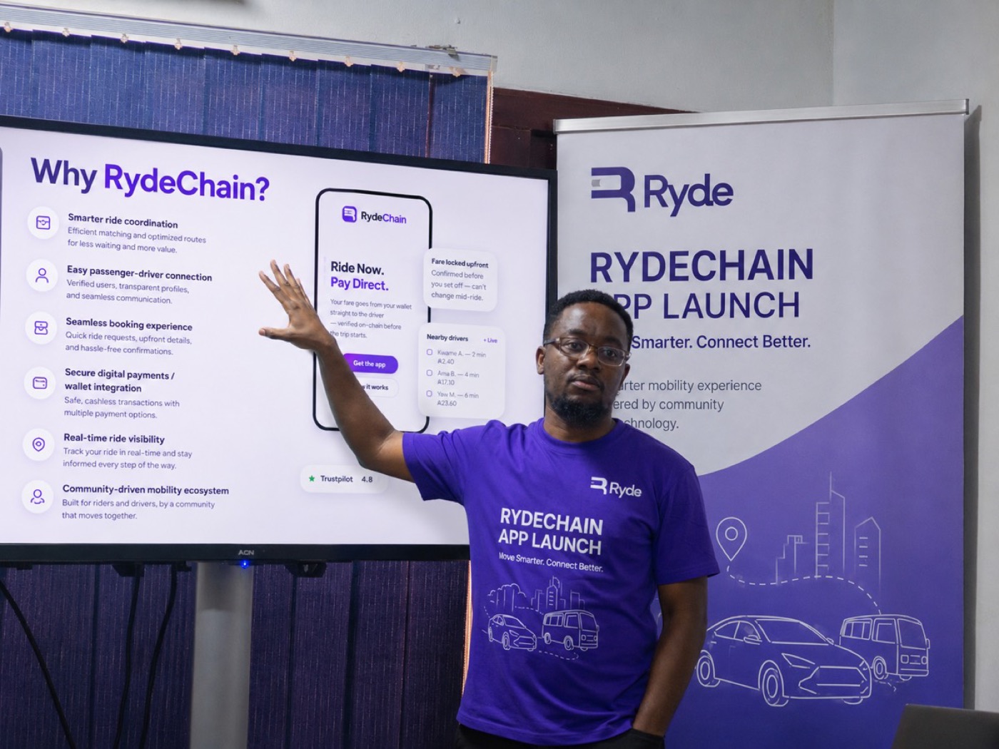Paying the driver directly, demonstrated at the Accra launch